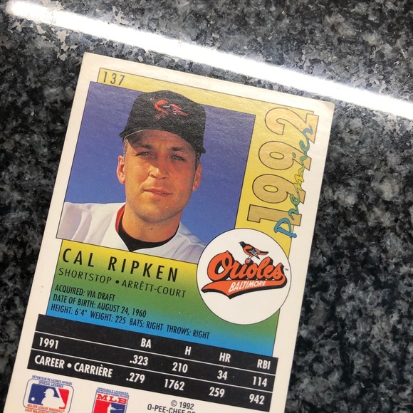Cal Ripken 1992 #137 O Pee Chee Premier rare collectible baseball card!! - Picture 2 of 2